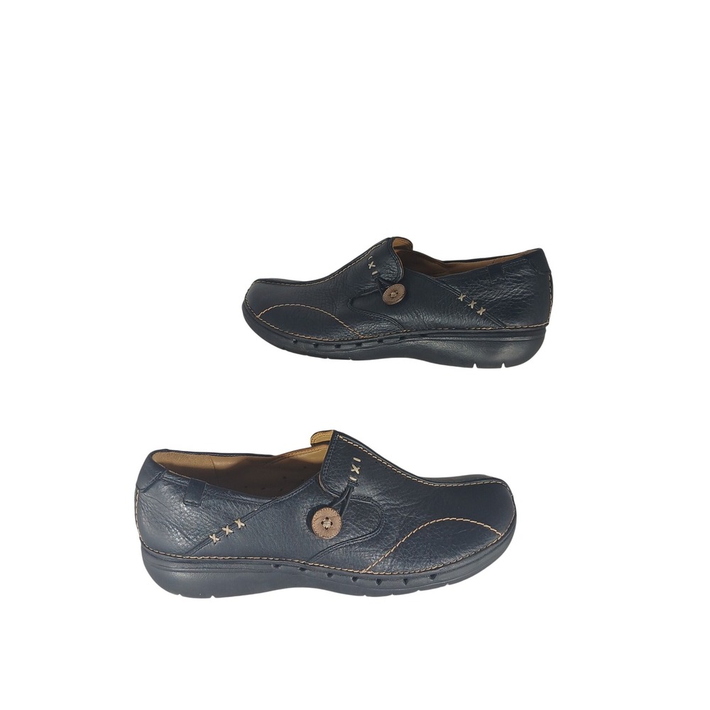 Clarks Unstructured Loafers 8 Navy Blue Leather Slip On Comfort Casual 26085071